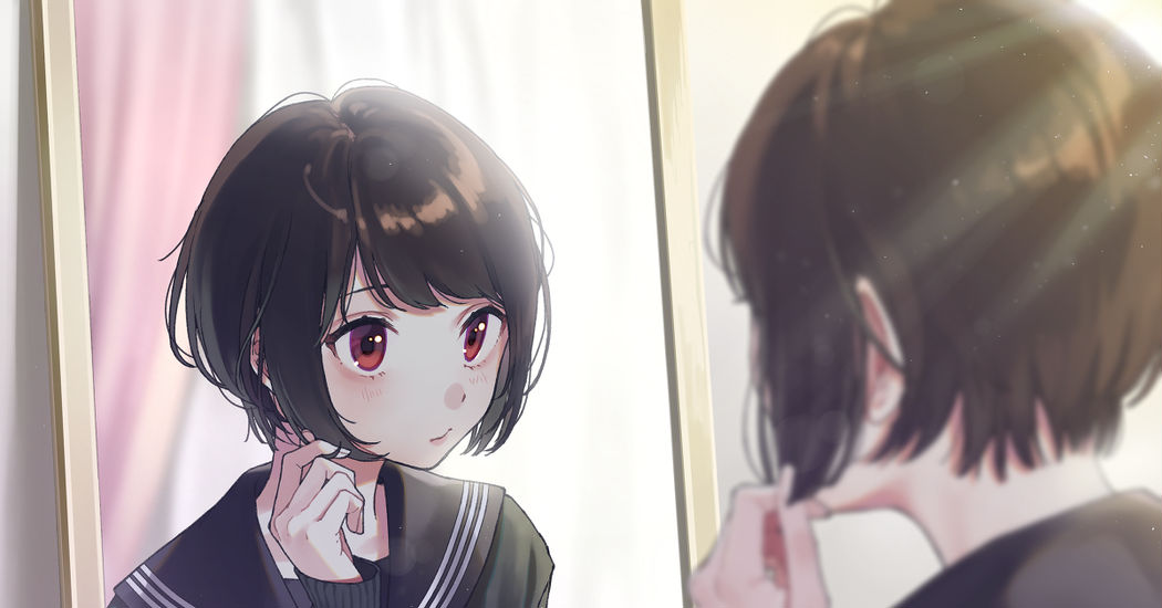 鏡ごし」を描いたイラスト特集 , わたしがわたしに出会う一瞬