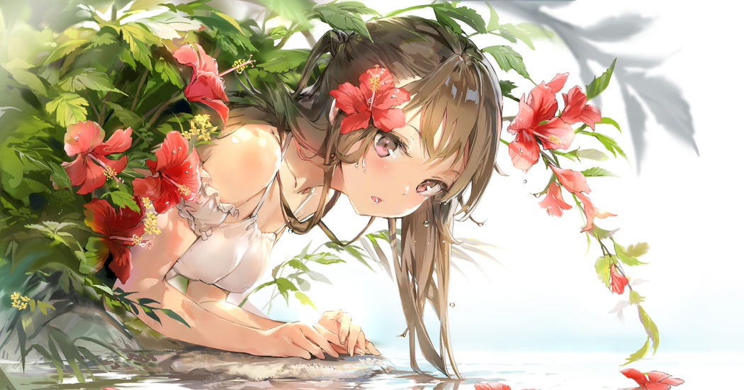 Tropical colors♡ Illustrations of Hibiscuses and Girls