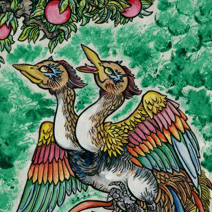 木彫りの三つ頭鴨　三ツ頭鳥　アジアンアート　民芸品　共命鳥　キメラ　14040 本日も絵が描けることに感謝🙏 共命鳥（ぐみょうちょう）、完成