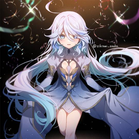 原神 フリーナ イラスト 手描き ファンアート 色紙 アナログ ペン画 原神 フリーナ 手描きイラスト ファンアート