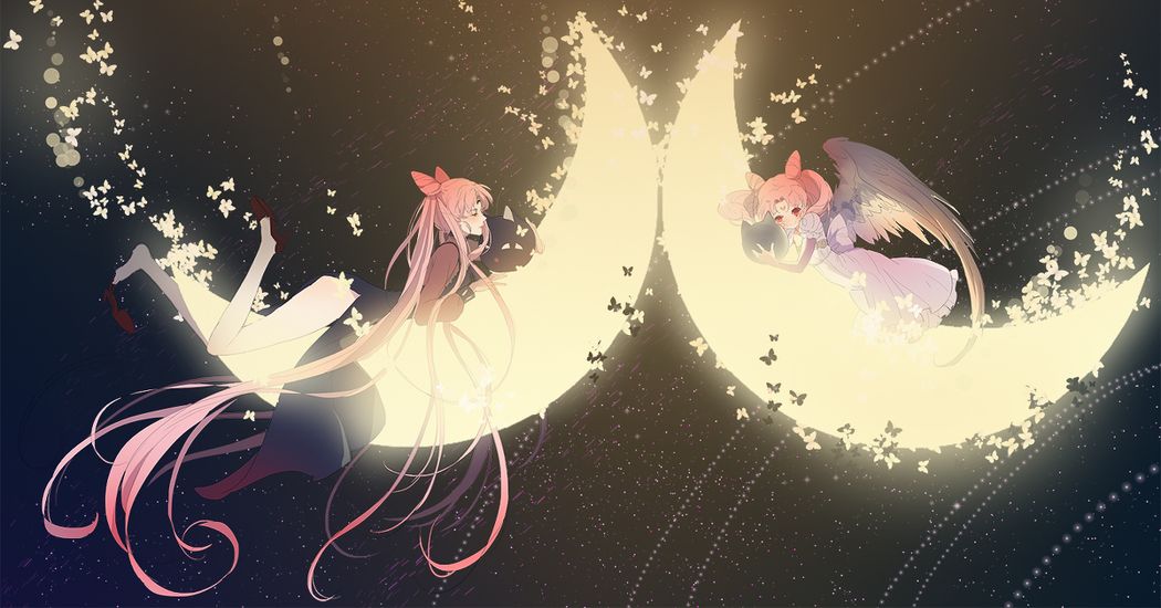 A giant ship floats in the night sky. Illustrations of People Riding the Moon