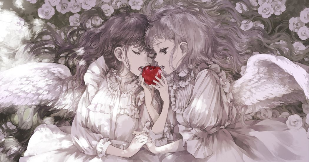 May happiness be with you. Illustrations of Angel Girls