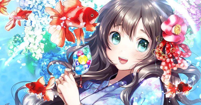 I want to look at your elegant fins. Illustrations of Girls and Goldfish