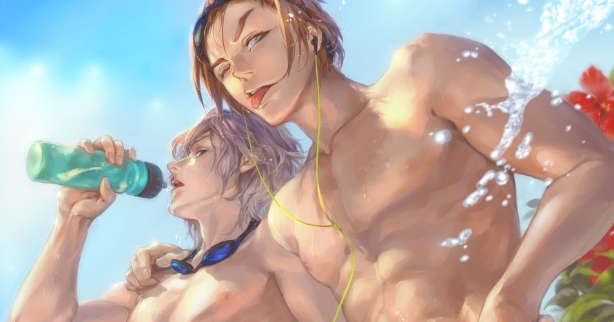 Now let's swim! Illustrations of Guys in Bathing Suits
