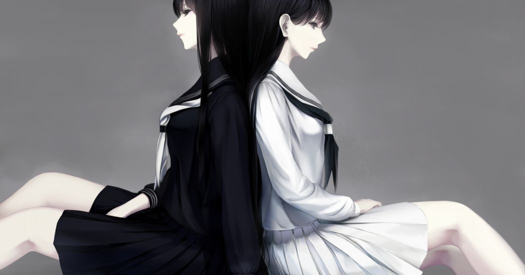 The black and white colors of youth. Illustrations of White VS Black Sailor Uniforms