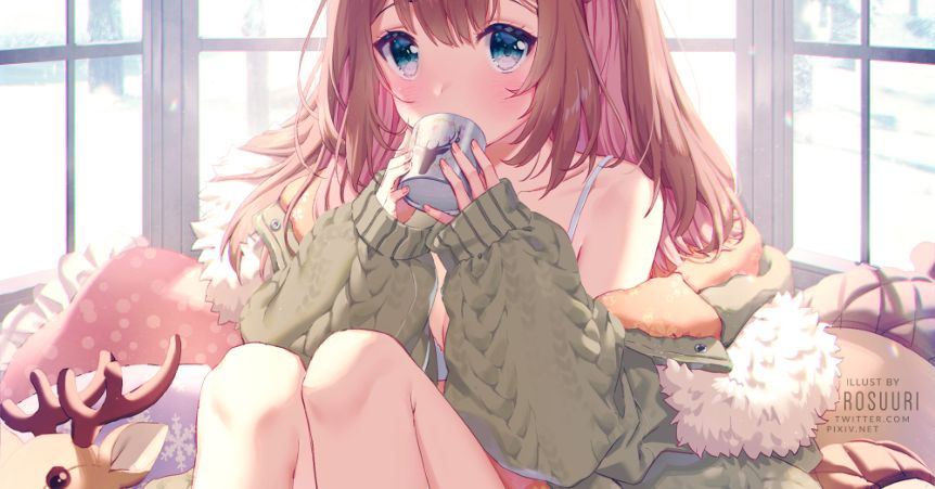 Illustrations of Girls with Cable Knit Sweaters